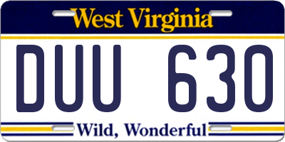 WV license plate DUU630