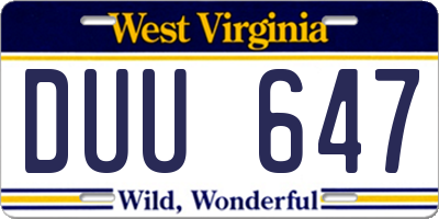 WV license plate DUU647