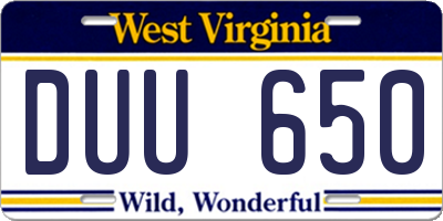 WV license plate DUU650