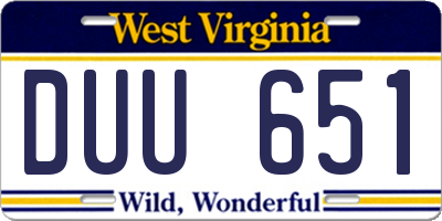 WV license plate DUU651