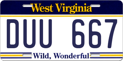 WV license plate DUU667
