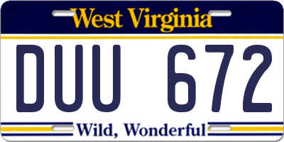 WV license plate DUU672
