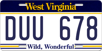 WV license plate DUU678
