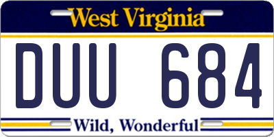 WV license plate DUU684