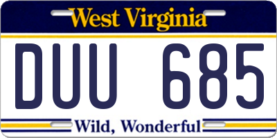 WV license plate DUU685