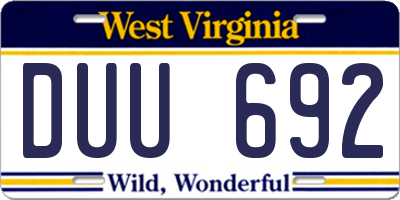 WV license plate DUU692