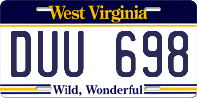 WV license plate DUU698