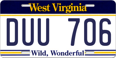 WV license plate DUU706