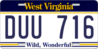 WV license plate DUU716