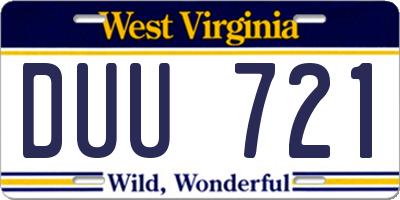 WV license plate DUU721