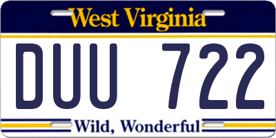 WV license plate DUU722