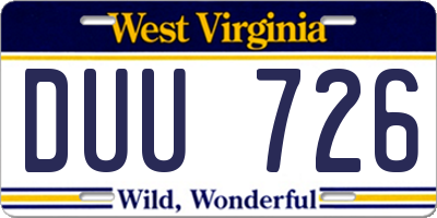 WV license plate DUU726