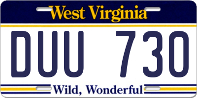 WV license plate DUU730