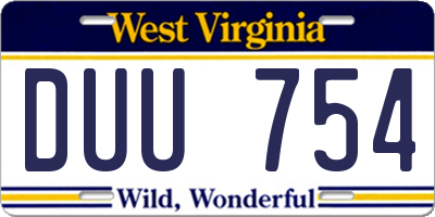 WV license plate DUU754