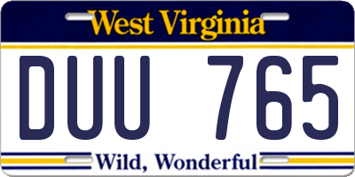 WV license plate DUU765