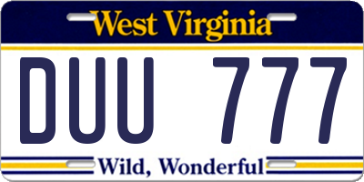 WV license plate DUU777