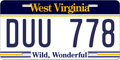 WV license plate DUU778