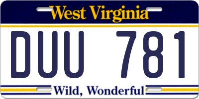 WV license plate DUU781