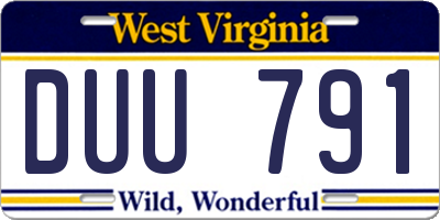 WV license plate DUU791