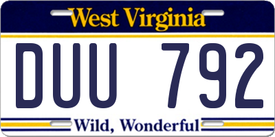 WV license plate DUU792
