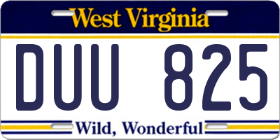 WV license plate DUU825
