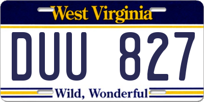 WV license plate DUU827