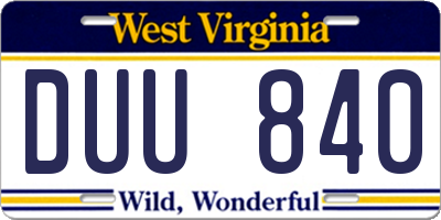 WV license plate DUU840