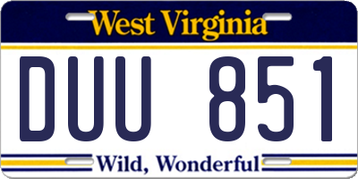 WV license plate DUU851