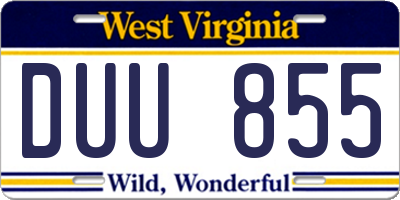 WV license plate DUU855