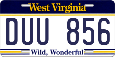 WV license plate DUU856