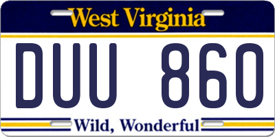 WV license plate DUU860