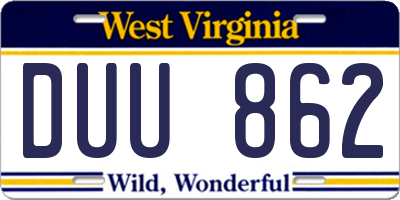WV license plate DUU862
