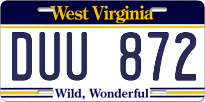 WV license plate DUU872