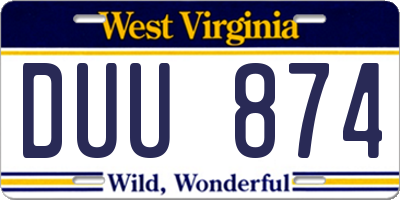 WV license plate DUU874