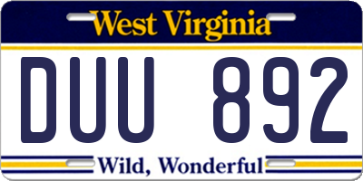 WV license plate DUU892