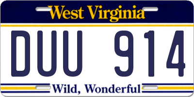 WV license plate DUU914