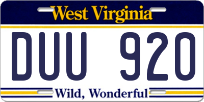 WV license plate DUU920