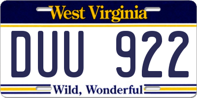WV license plate DUU922