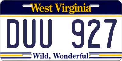 WV license plate DUU927