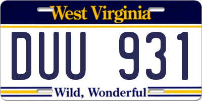 WV license plate DUU931