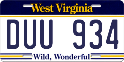 WV license plate DUU934