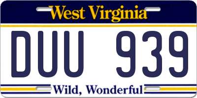 WV license plate DUU939