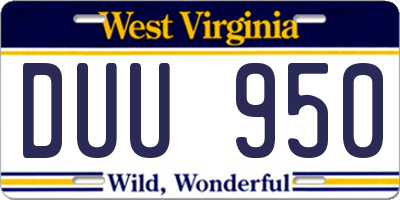 WV license plate DUU950