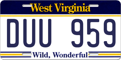 WV license plate DUU959