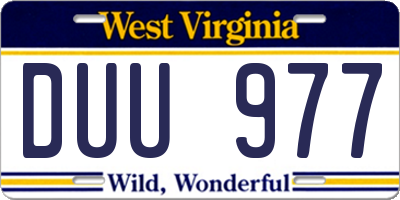 WV license plate DUU977