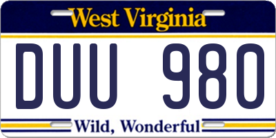 WV license plate DUU980