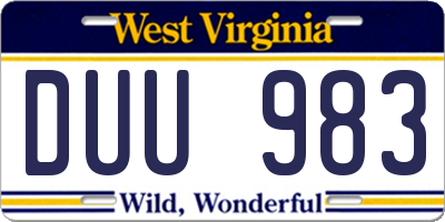 WV license plate DUU983