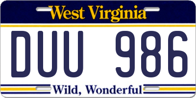 WV license plate DUU986