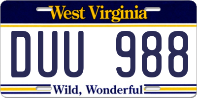 WV license plate DUU988