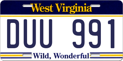 WV license plate DUU991
